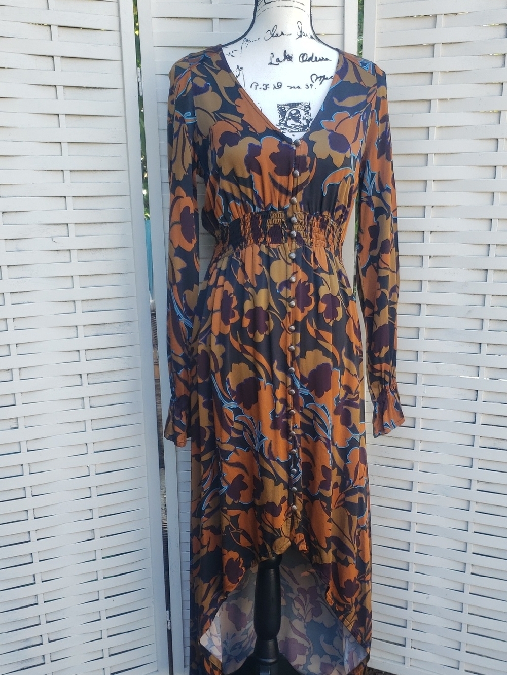 Shyanne Brown Floral High-Low V-Neck Dress Long Sleeve Size S - Picture 1 of 7